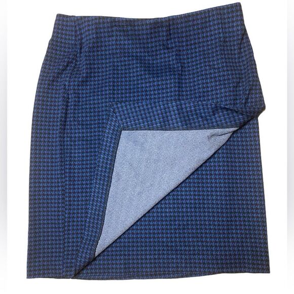 J. Jill Ponte Black Blue Houndstooth Faux Wrap Pull On Pencil Skirt Sz Med Tall - Picture 3 of 6